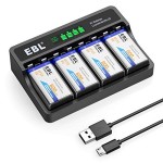 Baterai Isi Ulang EBL 9 Volt 600mAh Li-ion dengan Charger Baterai 9V LCD Pintar untuk Baterai Isi Ulang 9V Lithium-ion/Ni-MH/Ni-CD